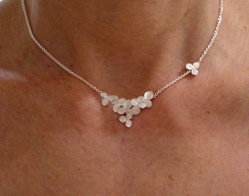 Floral Necklace, Hydrangea Flower Cluster Necklace, Sterling Flower Wedding Necklace, Delicate Necklace, Made to order image 6