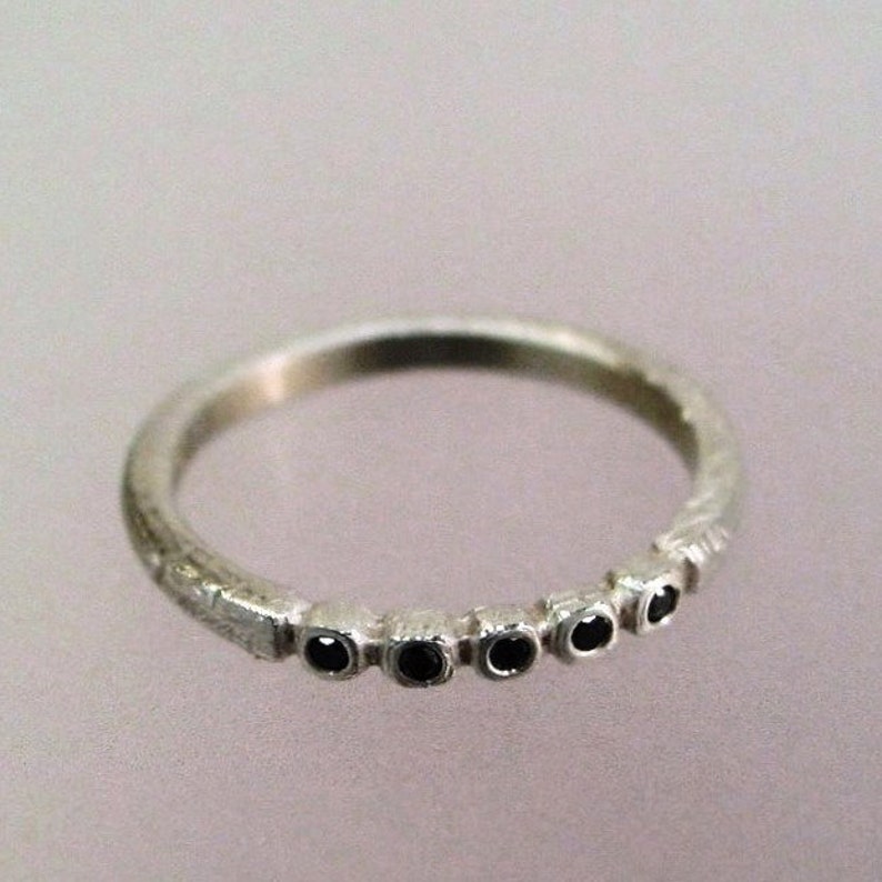 Black Diamond Ring, Rustic Wedding Band, Unique Ring, Silver Stacking Ring, Delicate Silver Ring, Made to order image 4