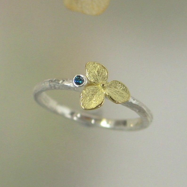 Blue Diamond Engagement Ring Botanical Gemstone Stacking Etsy