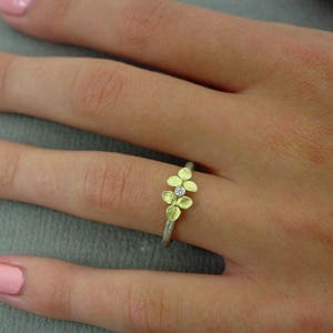 Diamond Engagement Ring, Floral Botanical Jewelry, Stacking Ring, Flower Ring, Tiny 18k Gold Hydrangea, Sterling Silver Band, Made to order image 6