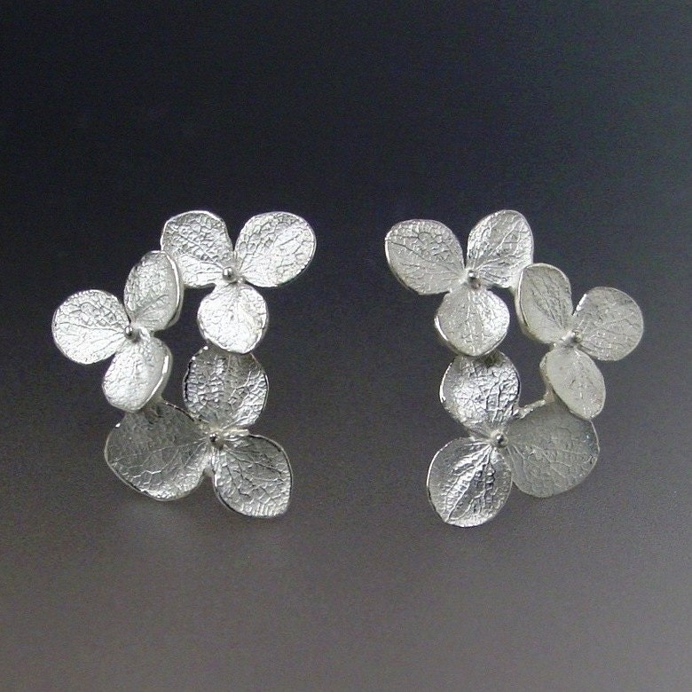 Flower Stud Earrings, Hydrangea Flower, Cluster Earrings, Silver Stud…