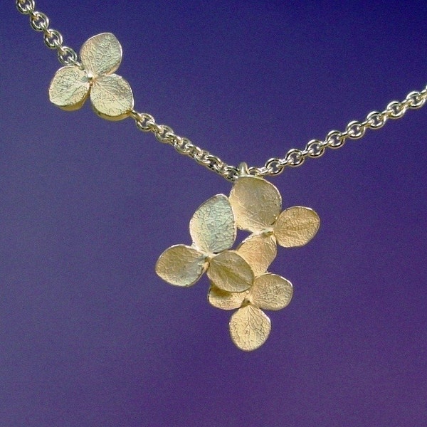 Delicate Three Petal Hydrangea Necklace 