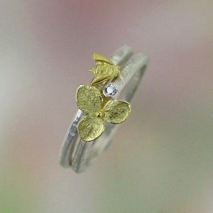 Stackable Bee Ring, Honey Bee Stacking Ring, Sterling Silver Bee Ring, Tiny 18k Gold Bee, Made to order image 5