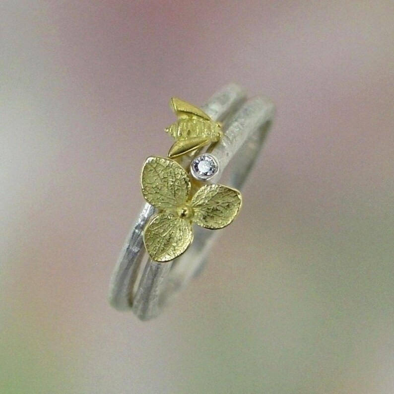 Stackable Bee Ring, Honey Bee Stacking Ring, Sterling Silver Bee Ring, Tiny 18k Gold Bee, Made to order image 5