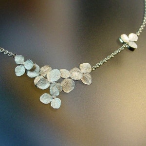 Floral Necklace, Hydrangea Flower Cluster Necklace, Sterling Flower Wedding Necklace, Delicate Necklace, Made to order