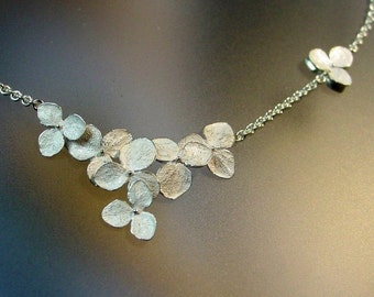 Floral Necklace, Hydrangea Flower Cluster Necklace, Sterling Flower Wedding Necklace, Delicate Necklace, Made to order