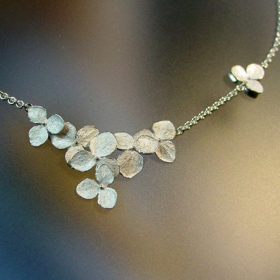 Floral Necklace, Hydrangea Flower Cluster Necklace, Sterling Flower W…