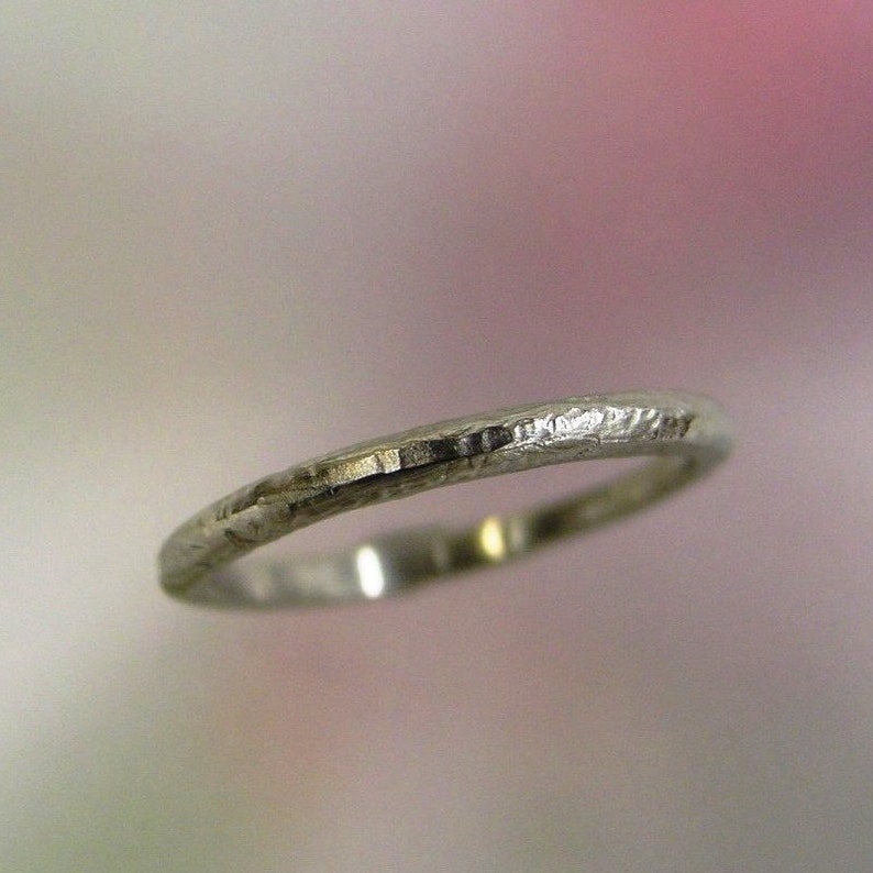Thin White Gold Band Womens Rustic Wedding Ring Thin Wedding Etsy