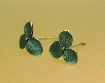 Tiny Hydrangea Blossom Stud Earrings, Post Earrings, Delicate Earrings, Boho Oxidized Silver, Blackend Sterling, Made to Order
