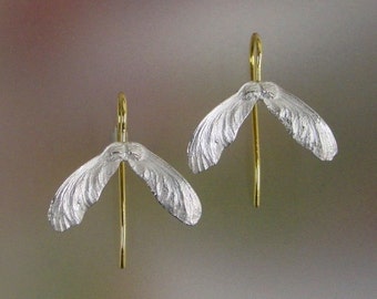 Japanese Maple Seed Earrings Sterling Silver, 14k Earwires, Drop Earrings, Botanical Earrings, Unique, Made to order