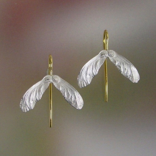 Japanese Maple Seed Earrings Sterling Silver, 14k Earwires, Drop Earrings, Botanical Earrings, Unique, Made to order