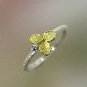 Hydrangea Blossom Diamond Engagement Ring, Floral Stacking Ring, Sterling Silver, Hydrangea Ring, 18k Gold Flower, Made to order image 3