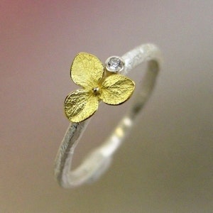 Hydrangea Blossom Diamond Engagement Ring, Floral Stacking Ring, Sterling Silver, Hydrangea Ring, 18k Gold Flower, Made to order