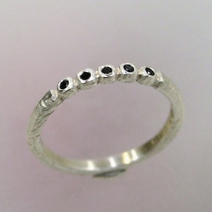 Black Diamond Ring, Rustic Wedding Band, Unique Ring, Silver Stacking Ring, Delicate Silver Ring, Made to order image 1