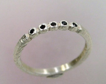 Black Diamond Ring, Rustic Wedding Band, Unique Ring, Silver Stacking Ring, Delicate Silver Ring, Made to order