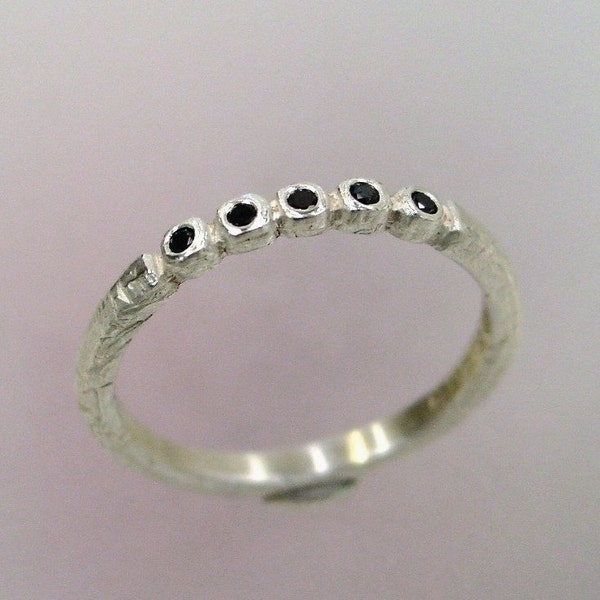 Black Diamond Ring, Rustic Wedding Band, Unique Ring, Silver Stacking Ring, Delicate Silver Ring, Made to order