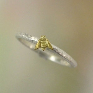 Stackable Bee Ring, Honey Bee Stacking Ring, Sterling Silver Bee Ring, Tiny 18k Gold Bee, Made to order image 2