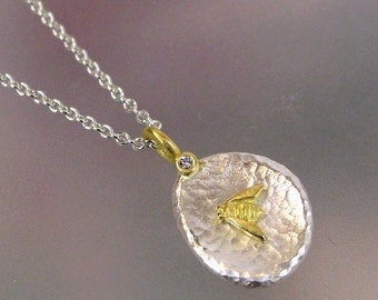 Bee and tiny diamond Necklace, Bumble Bee Necklace, Bee Jewelry, Sterling Silver, 18k Gold Bee, Insect jewelry, Made to Order