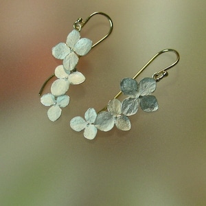 Hydrangea Flower Earrings, Botanical Earrings, Dangle Earrings, Silver Drop Earrings, Sterling Flowers, 14k Gold Ear wires, Made to order image 2