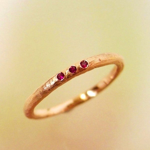 Rose Gold Ruby Wedding Band, Stacking Ring, Wedding Ring, Engagement Ring, Thin Band, Three Stone Ring, Womens Wedding Ring, Made to order