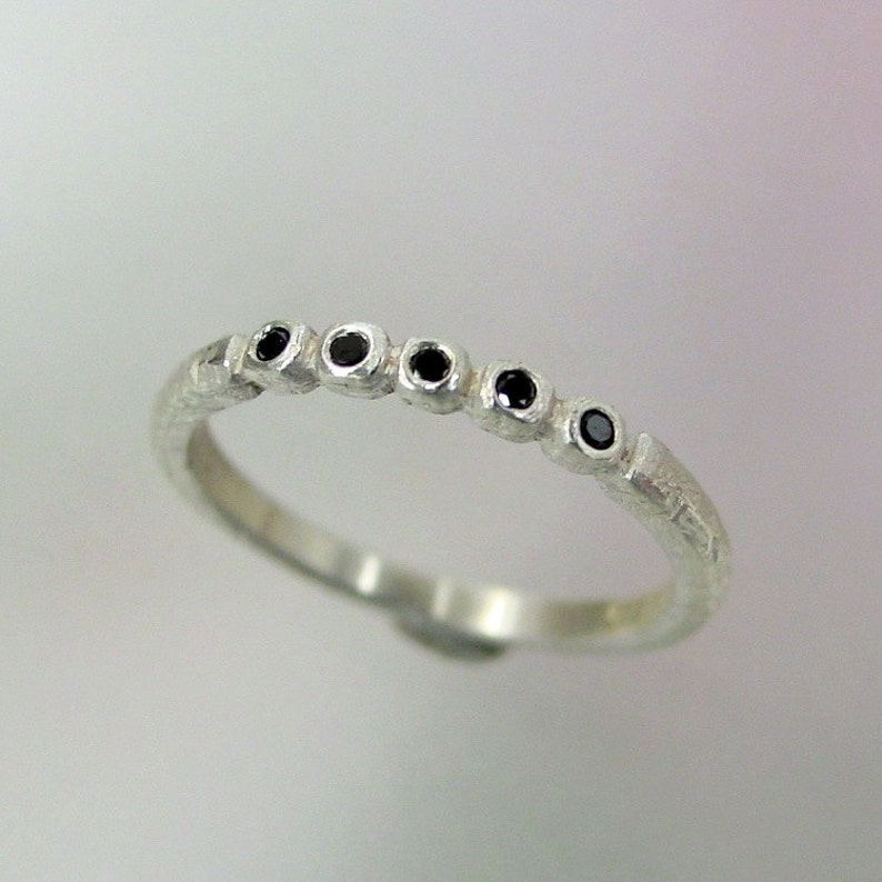 Black Diamond Ring, Rustic Wedding Band, Unique Ring, Silver Stacking Ring, Delicate Silver Ring, Made to order image 3