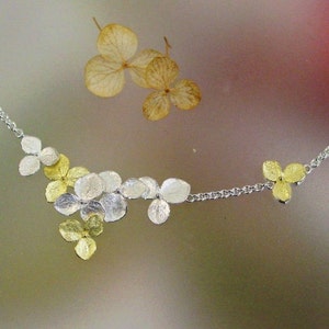 Silver and Gold Hydrangea Cluster Necklace, Wedding Necklace, Flower Necklace, Sterling silver 18k, gold, Made To Order image 2