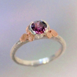 Garnet Ring, 14k Rose Gold Hydrangea Flowers, Rhodolite Garnet Gemstone Ring, January Birthstone, Sterling Flower Ring, Made to order