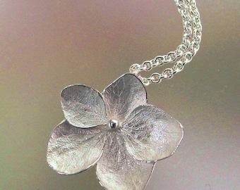 Hydrangea Necklace, Silver Flower Necklace, Sterling Silver Necklace, Delicate Necklace, Flower Pendant, Made to order