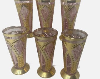 Juego de vasos de cristal color arándano dorado estilo bohemio vintage (capacidad de 177 ml)