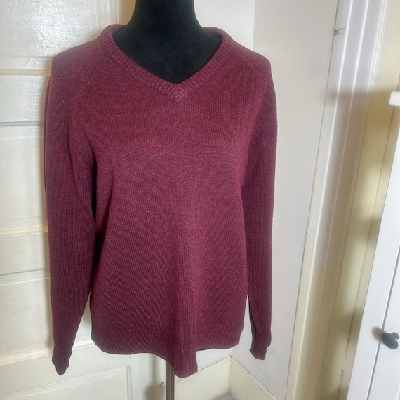 VTG L.L.Bean Burgundy Lambswool V-Neck Pullover Sweater S Grandpa Academic