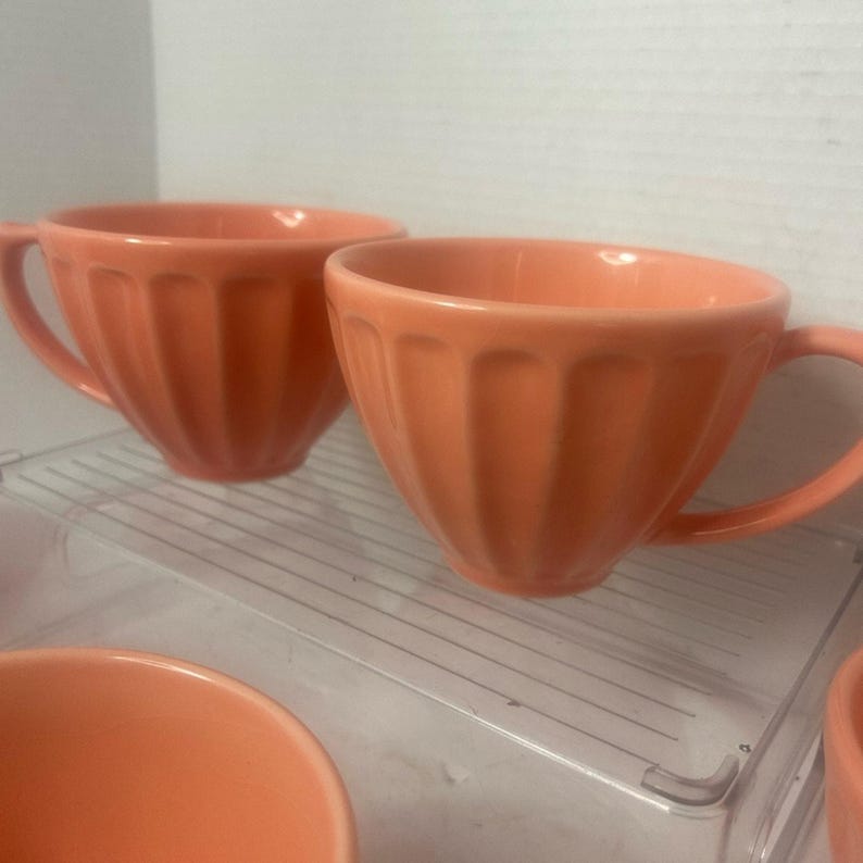 Conjunto de xícaras de chá e café de cerâmica Biscuit da Anthropologie com nervuras para brunch e eventos coral imagem 6