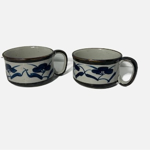 Vintage Otagiri Mugs Large Coffee Tea Soup Set of 2 Floral Speckled Holds 2 Cups Made in Japan