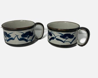 Canecas Vintage Otagiri com Estampa Floral, Conjunto de 2 peças em Cerâmica Salpicada