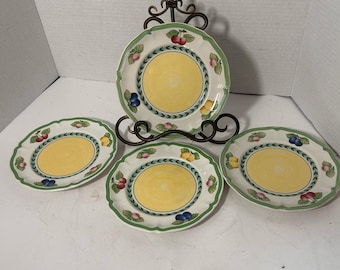 Juego de 4 platos de ensalada de porcelana Villeroy & Boch Fleurence French Garden para frutas.