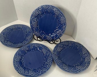 Conjunto de 4 Pratos de Sobremesa Bordallo Pinheiro Itália Cerâmica Azul