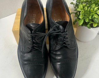 VTG Salvatore Ferragamo Leather Cap Toe Dress Oxfords Vibram Black 7.5 Office