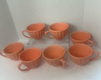 Anthropologie Biscuit Ceramic Tea Coffee Cups Set Ribbed Brunch Event Coral