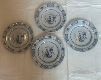 Wedgwood Volendam Dessert Salad Plate Set 4 White Blue Bird Pattern Nature