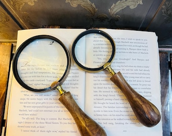 Antique Brass Magnifying Glass: 4-inch Vintage Reader, Wooden Handle