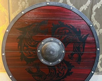 Escudo vikingo desgastado por la batalla: Escudo medieval de madera RAGNAR - Hecho a mano