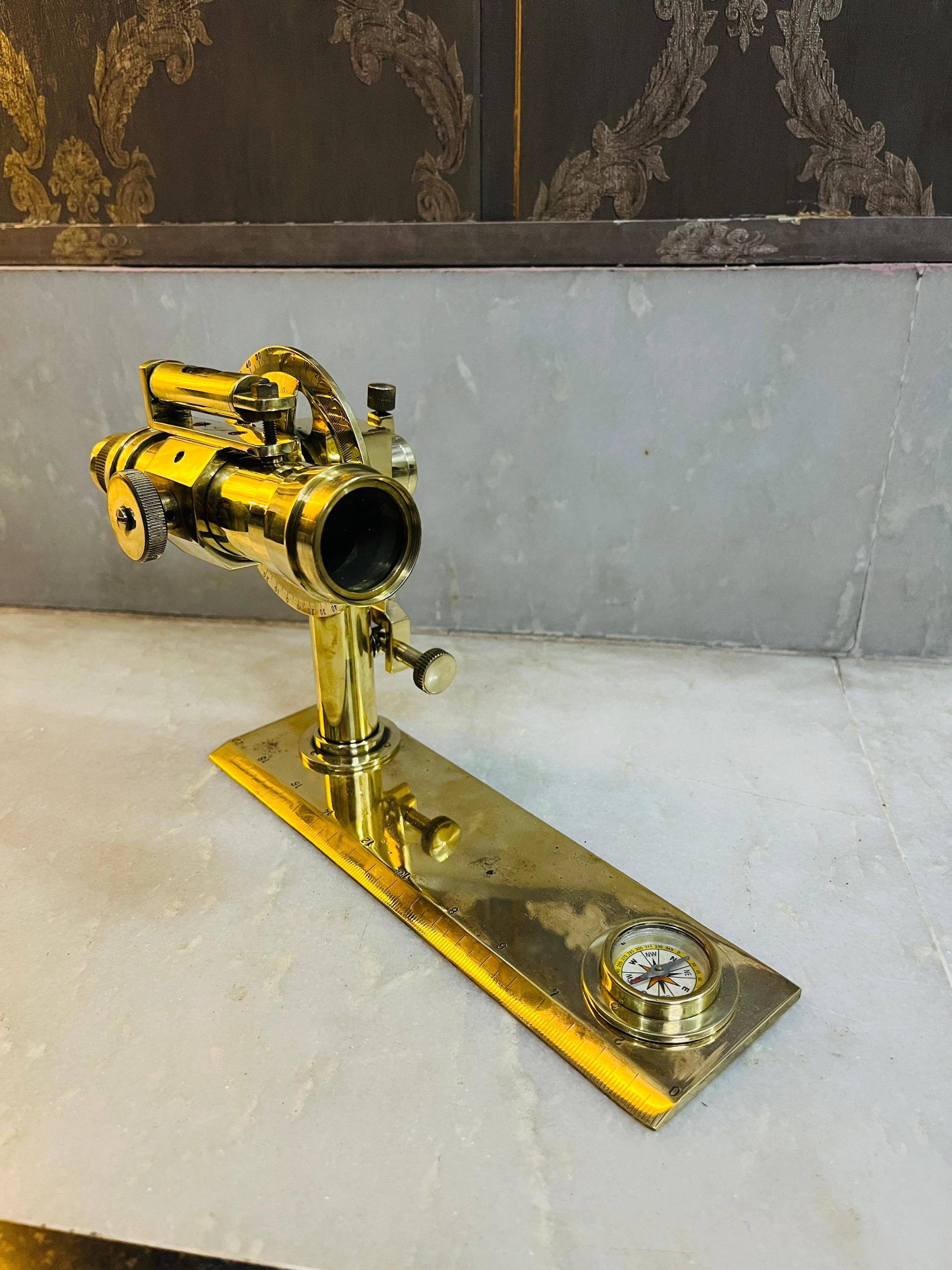 Brass Theodolite With Attached Telescope With Base Compass