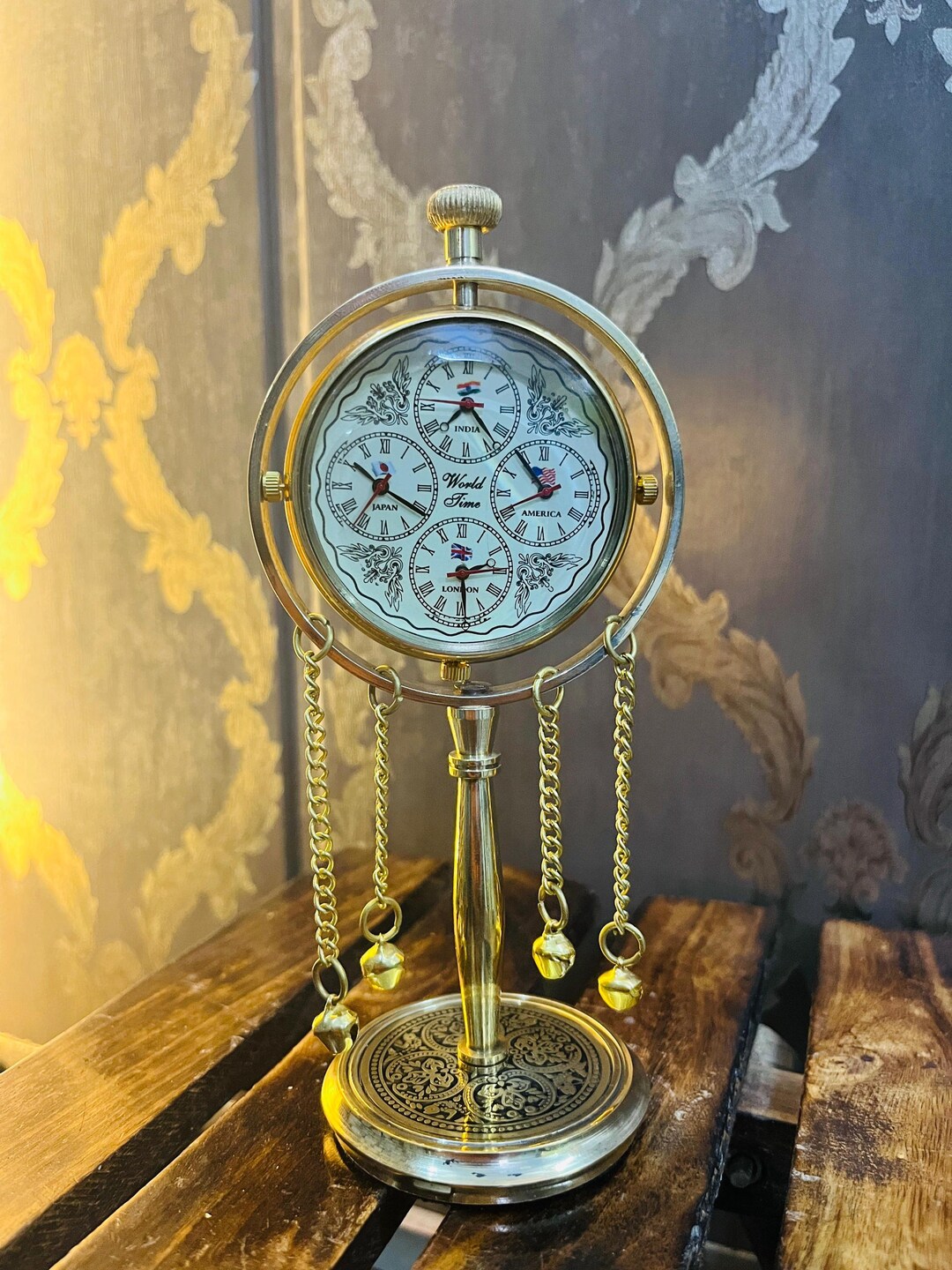 Victoria Brass World Time Clock, Brass Hanging Table Top-home Decor and ...