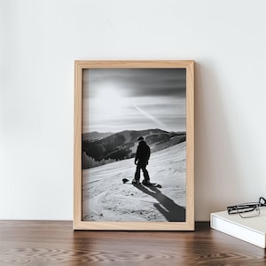 Black and White Snowboarder Art Print, Digital Print, Nature Art Prints, Home and Wall Decor, Wall Art, Instant Printable Art, Winter Art