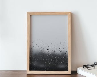 Impresión artística de gotas de lluvia, impresión digital, impresiones artísticas de la naturaleza, decoración del hogar y de las paredes, arte de pared, arte de impresión instantánea, arte de pared en blanco y negro