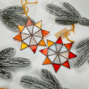 Handcrafted Stained Glass Star Ornaments: Christmas Suncatchers for Windows & Holiday Decor
