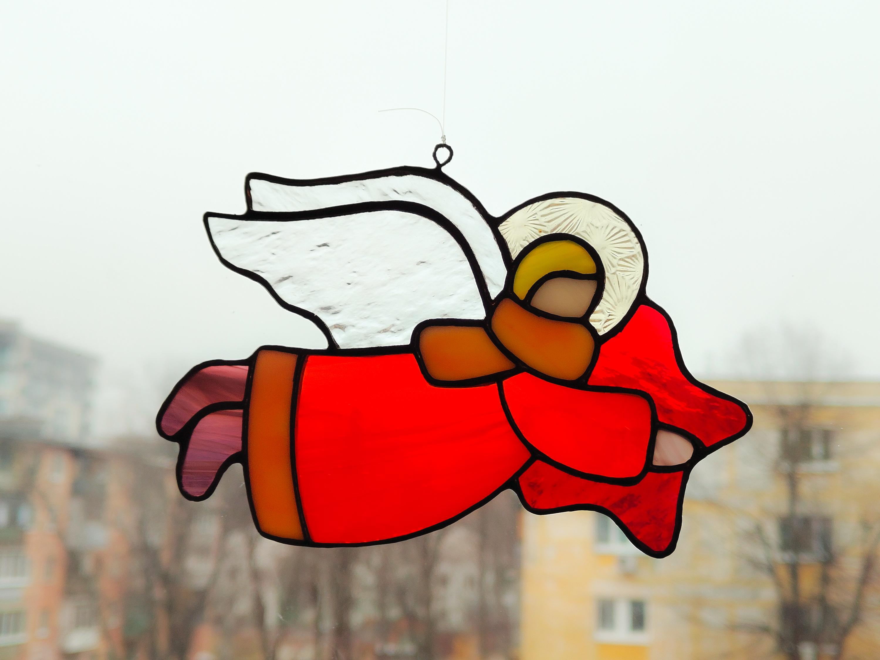 Acchiappasole In Vetro Colorato Fatto A Mano - Angelo In Preghiera Con Catena In Metallo - Decorazione Spirituale Per Finestra, Regalo Donna Per Natale O Inaugurazione Casa