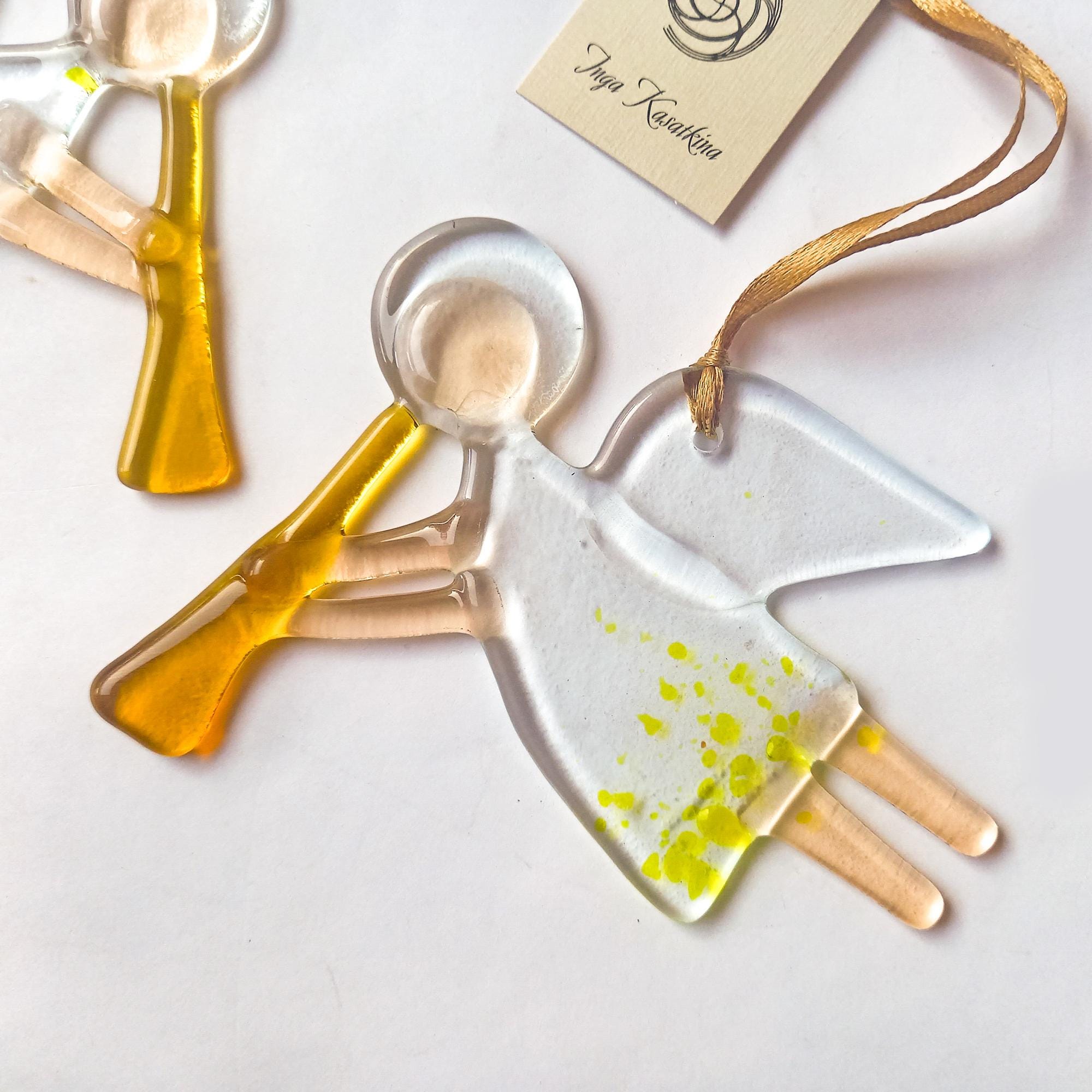 Handcrafted Fused Glass Angel Figurine With Flute -stained Sun Catcher ...