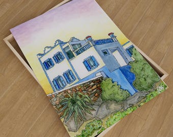Sa Caleta, Minorca Stampa artistica: poster di viaggio in Spagna, acquerello di Alex Hartman