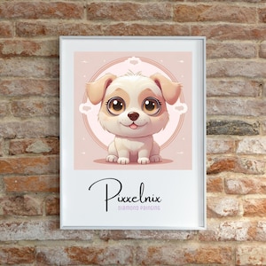 Diamond Painting Hund 50x50 cm, 45 Farben eckige Harzsteine, Komplettdruck 5D Malerei, Handmade Deutschland, Vorlage Cartoonmotiv, Welpe