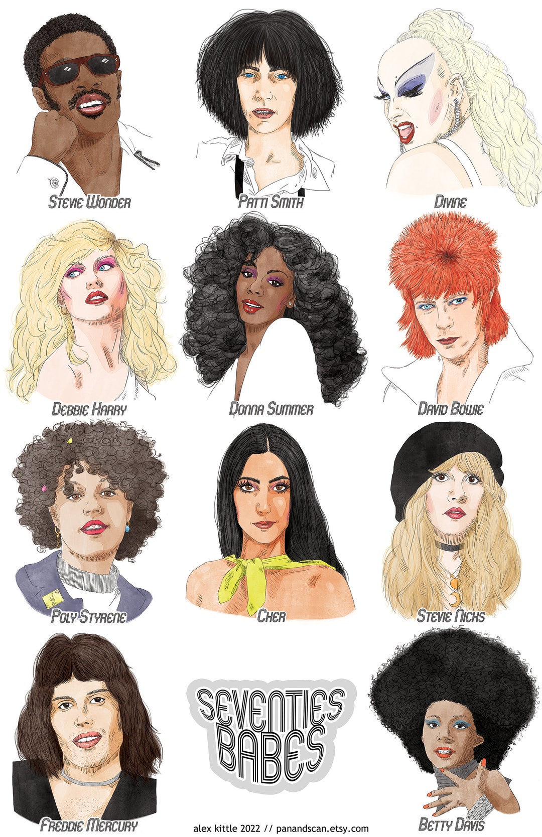 Seventies Babes Illustration Print - Etsy